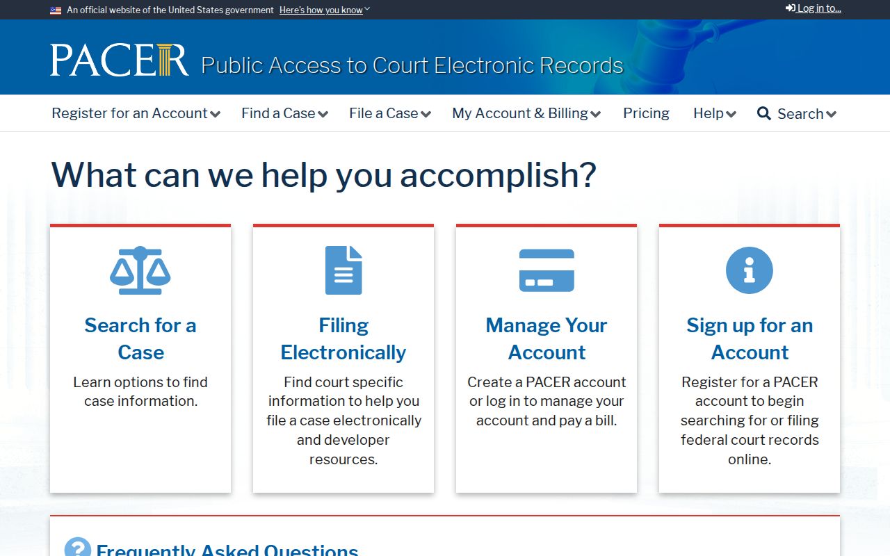 PACER federal court case access website